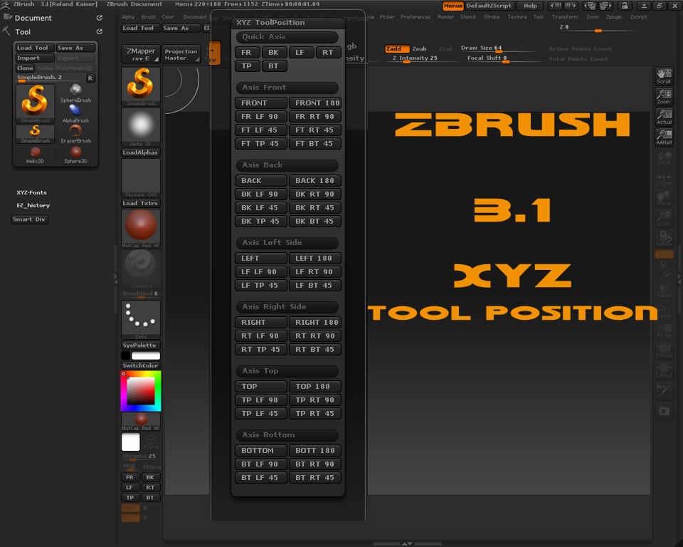 XYZ Tool Postion / ZBrush 3.1 Update - ZBrushCentral