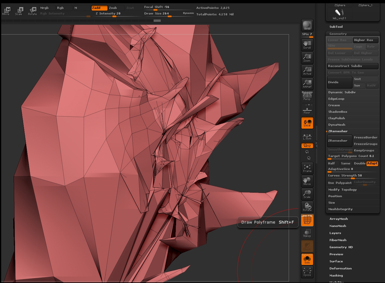 Zremesher doesn't lower the polycount of my dynamesh model / Creating fur  in Zbrush - ZBrushCentral