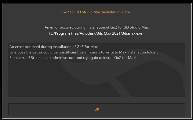 Goz not installing in 3ds max 2021 - ZBrushCentral