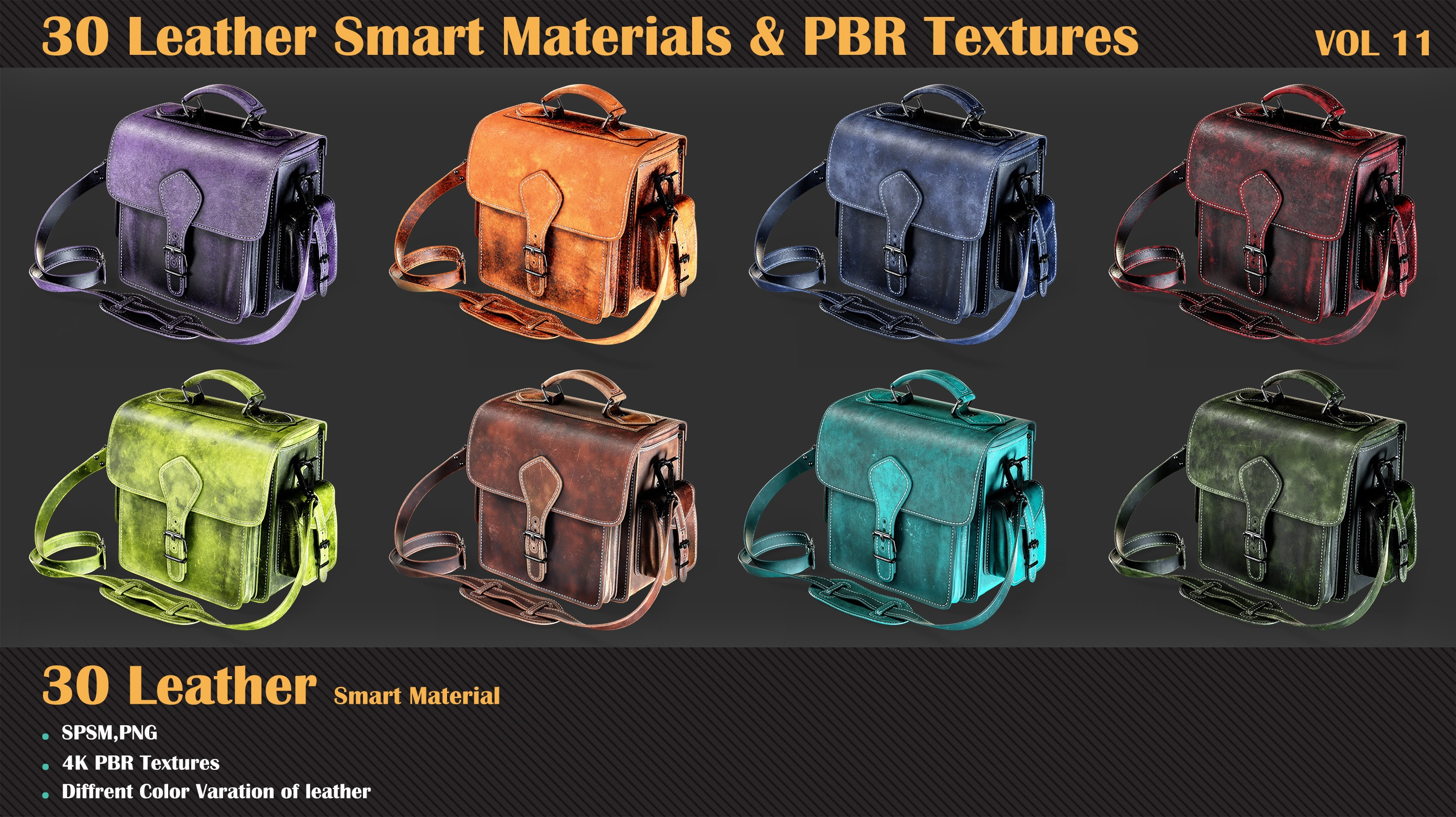 30 Leather Smart Materials + PBR Textures - Vol 11 - ZBrushCentral