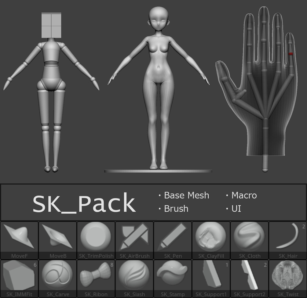 SK Pack" custom brush, custom UI and base mesh - ZBrushCentral