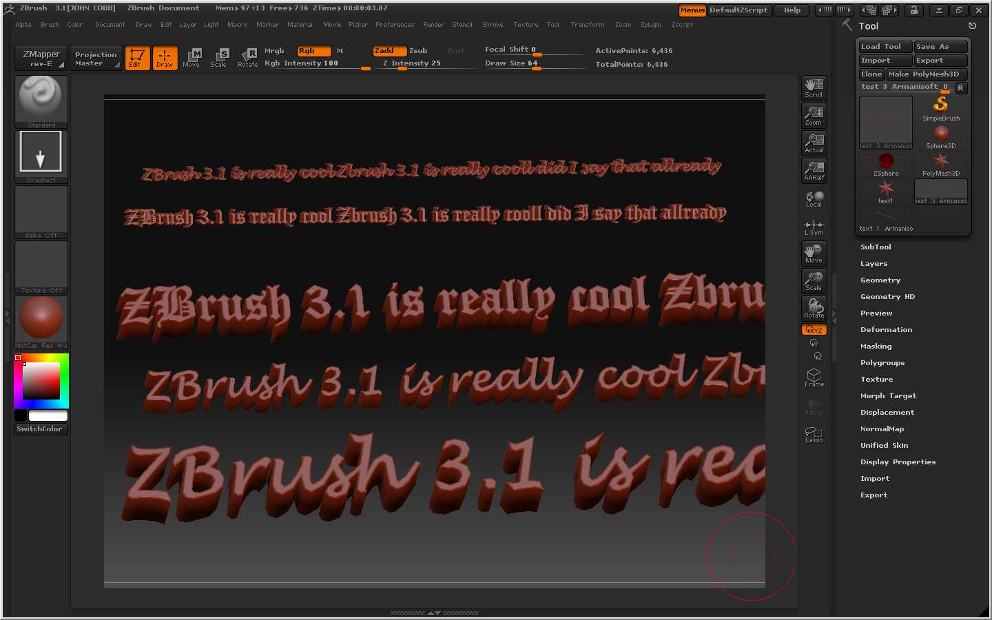 text tool zbrush